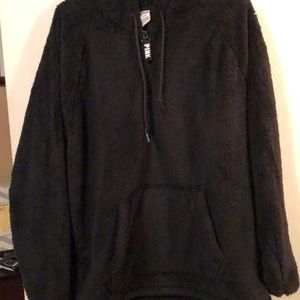 Victoria secret pink black 1/4 zip Sherpa hoodie